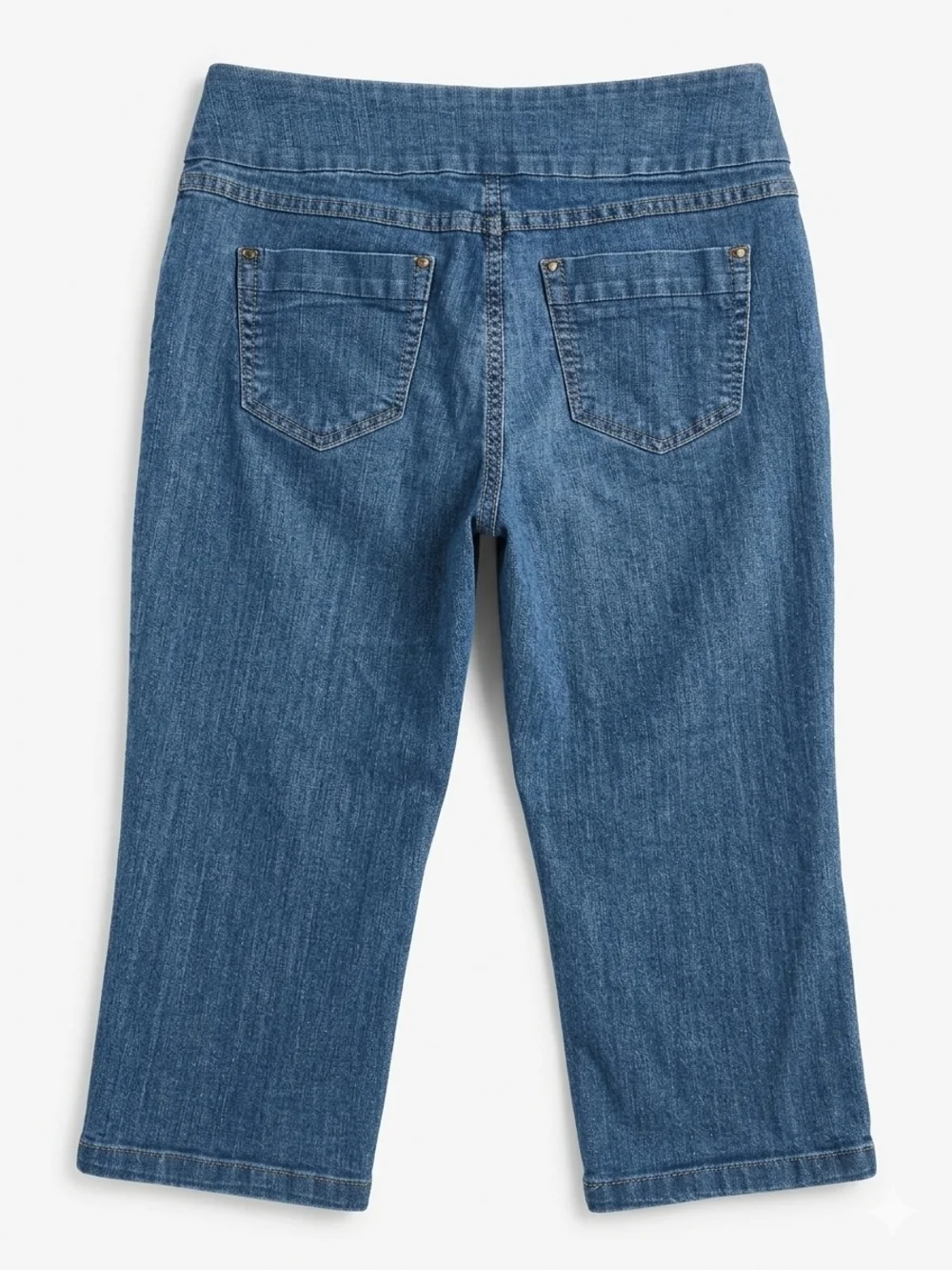 Women’s Crop Button-Hem Pull On Jeans in Blue - Picture 3 of 3